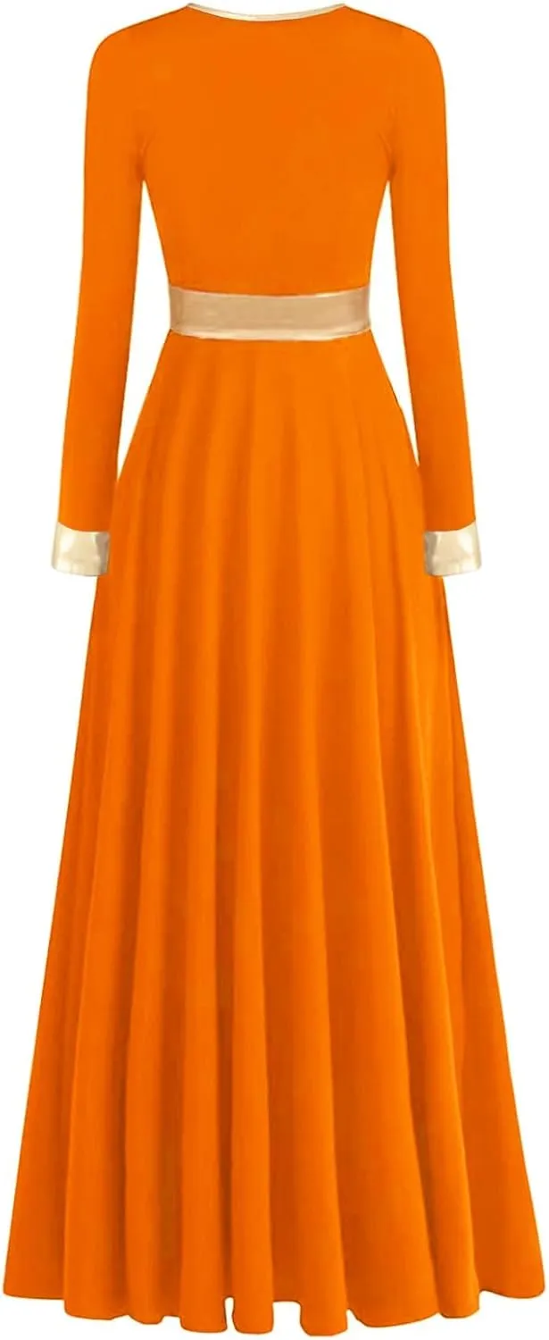 Long Sleeve Praise Dance Dress for Women Metallic Liturgical Worship Dance Costumes Lyrical Costume Church Robe
