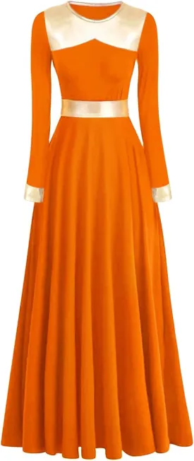 Long Sleeve Praise Dance Dress for Women Metallic Liturgical Worship Dance Costumes Lyrical Costume Church Robe
