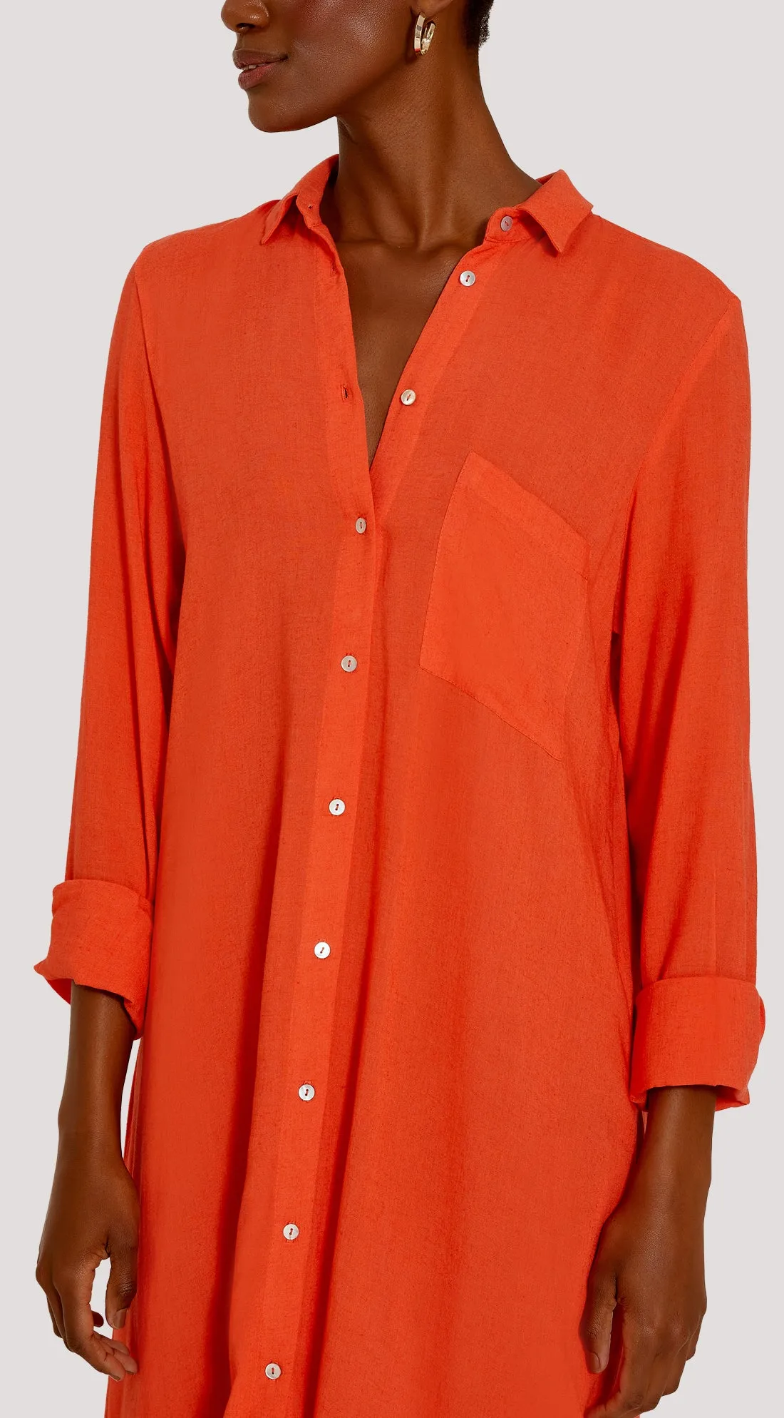 LONG SLEEVE SHIRT DRESS GRANITE