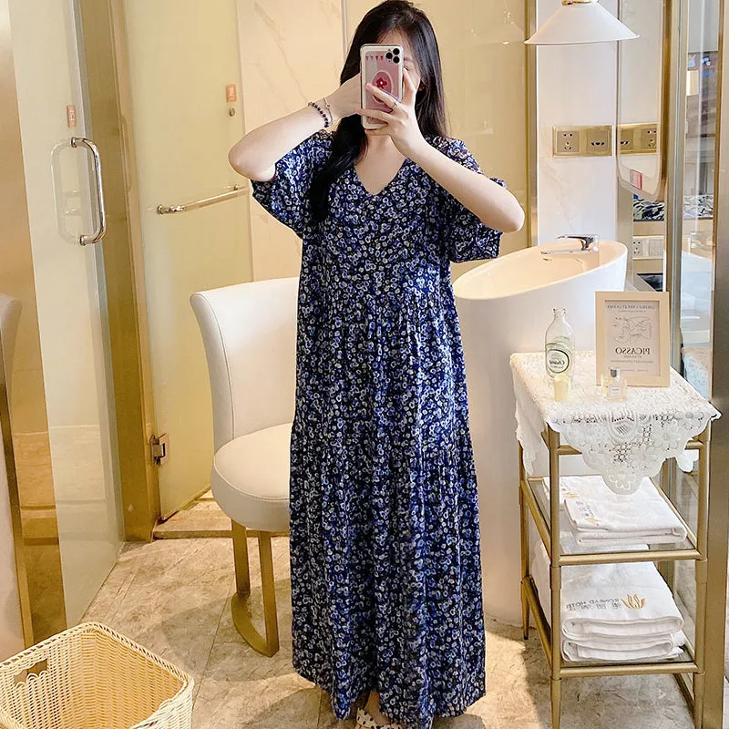 Loose Ethnic Style Pastoral Floral Nightdress