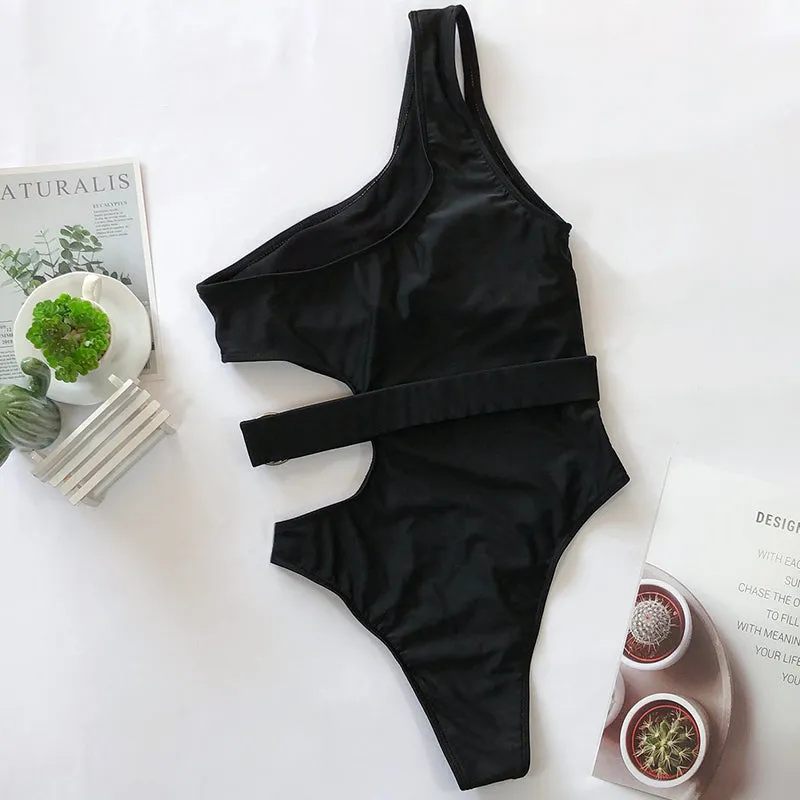 Luna One Piece One Shoulder Belted Swimsuit