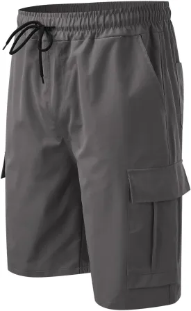 Men's Cotton Cargo Shorts Full Elastic Waist Loose Fit Hiking Pants Summer Casual Lightweight Sports Jogger Short