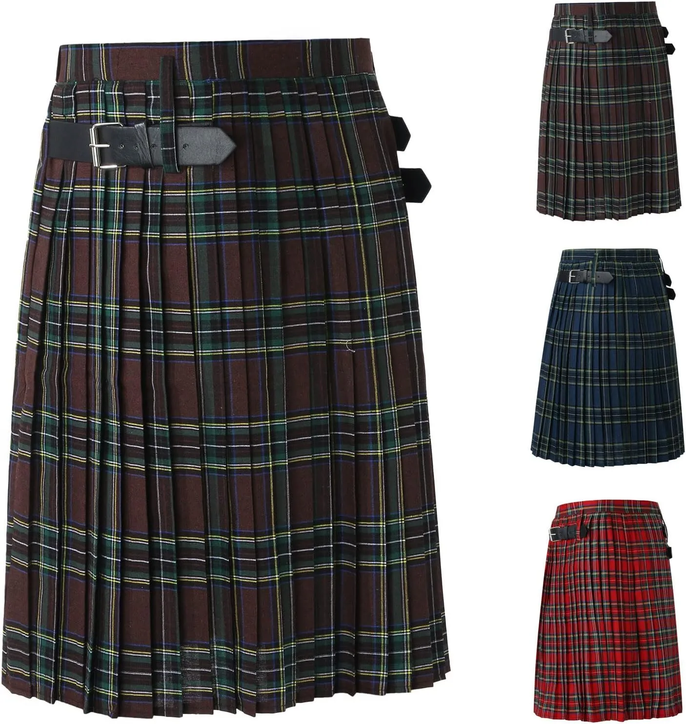 Mens Utility Kilt Scottish Traditional Highland Tartan Kilts High Waist Vintage Buckle Pleated Tactical Shorts