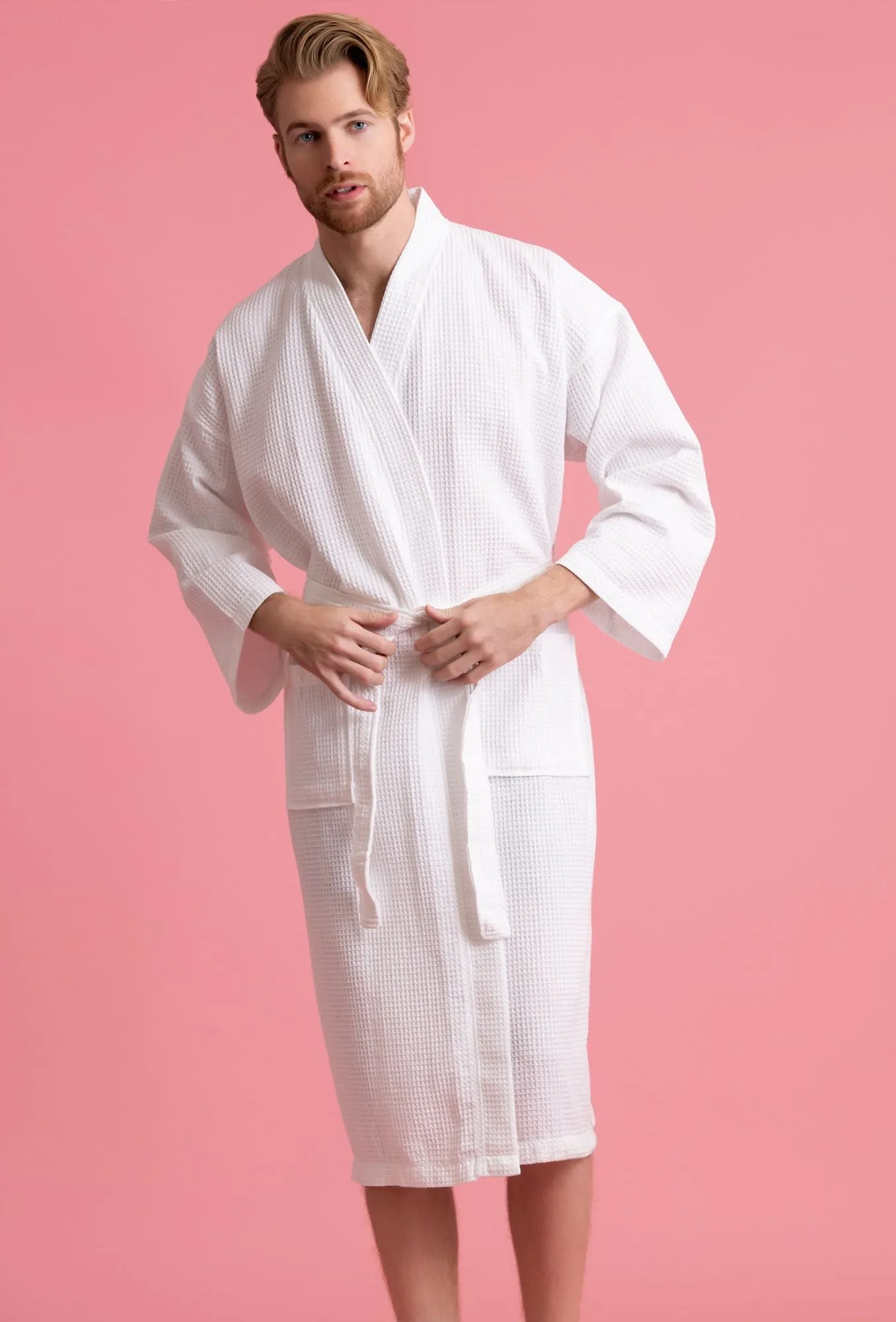 Men's Waffle Kimono White Robe