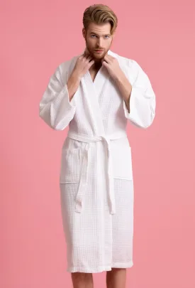 Men's Waffle Kimono White Robe