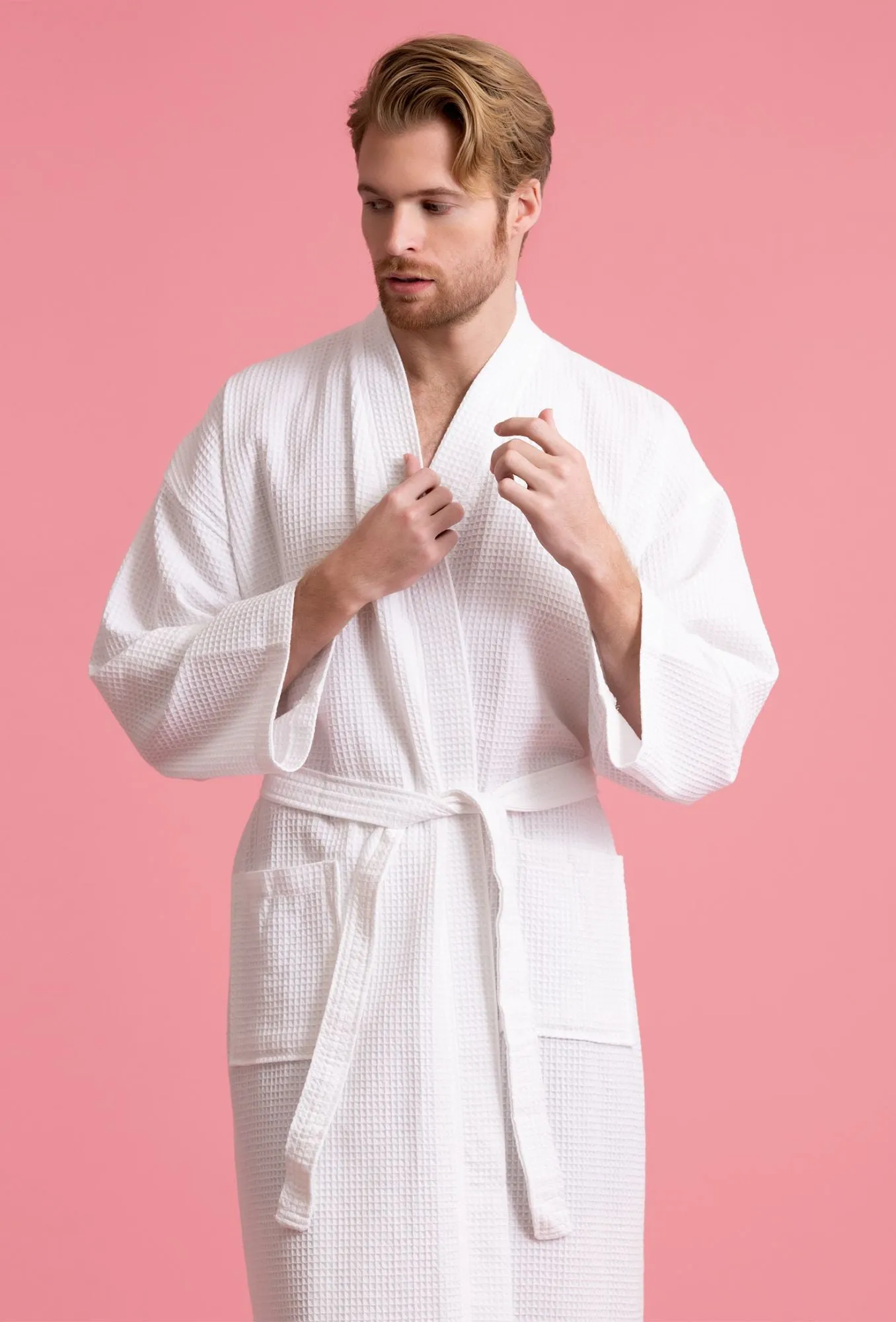 Men's Waffle Kimono White Robe
