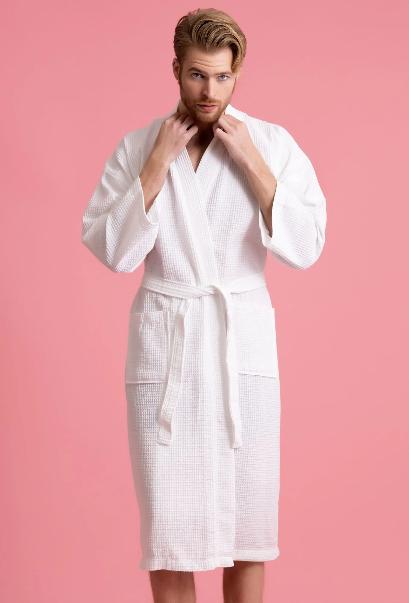 Men's Waffle Kimono White Robe