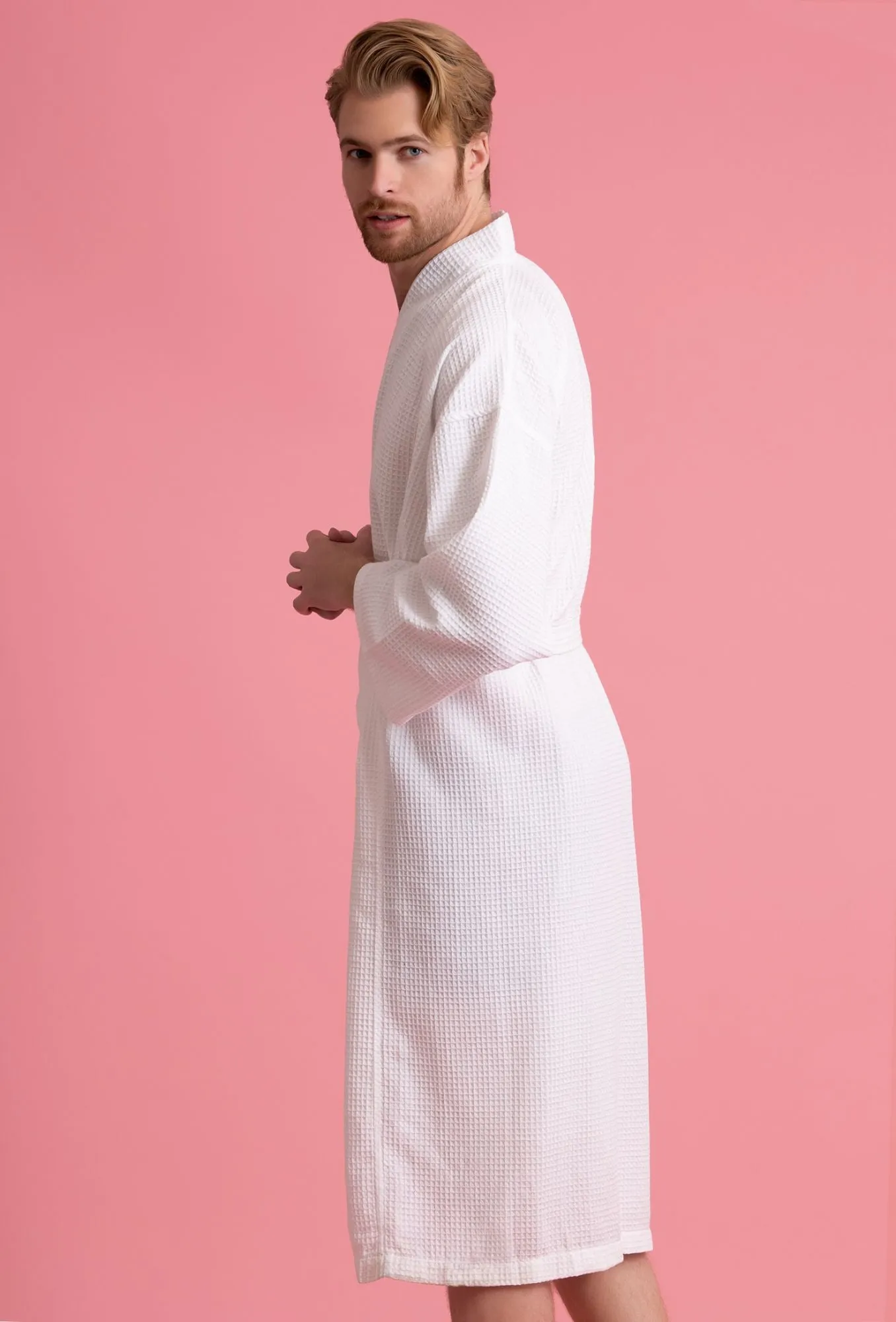 Men's Waffle Kimono White Robe