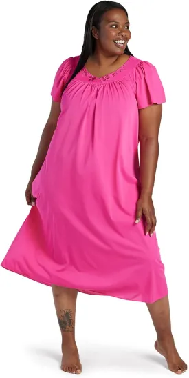 Miss Elaine Nightgown - Women's Long Tricot Nightgown, Short Flutter Sleeves, Comfortable Lightweight Fabric, Sleepwear