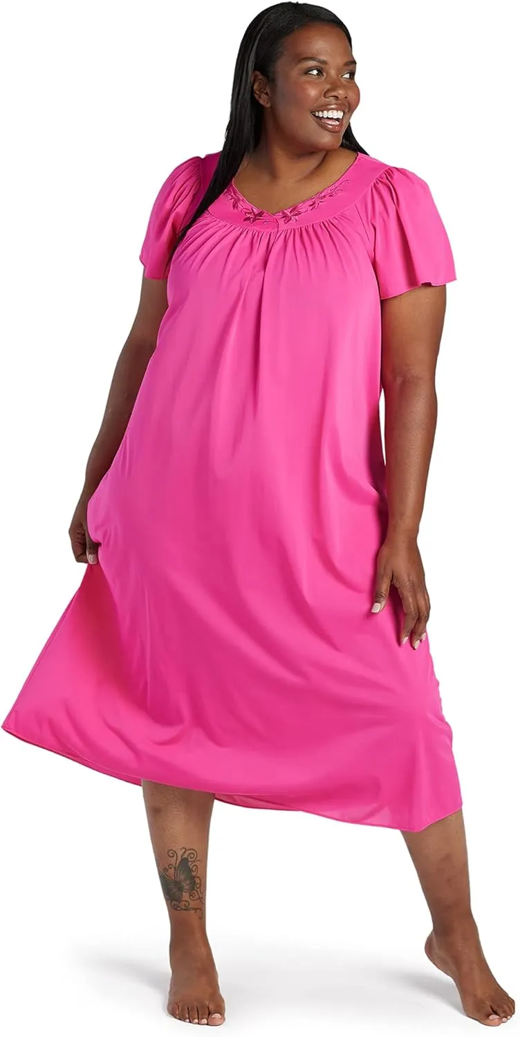 Miss Elaine Nightgown - Women's Long Tricot Nightgown, Short Flutter Sleeves, Comfortable Lightweight Fabric, Sleepwear