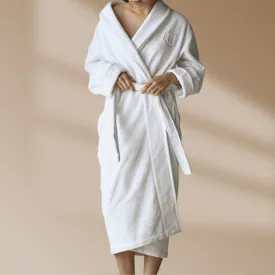 Monogrammed White Cotton Bathrobe - RØ1 Towel Robe Gown