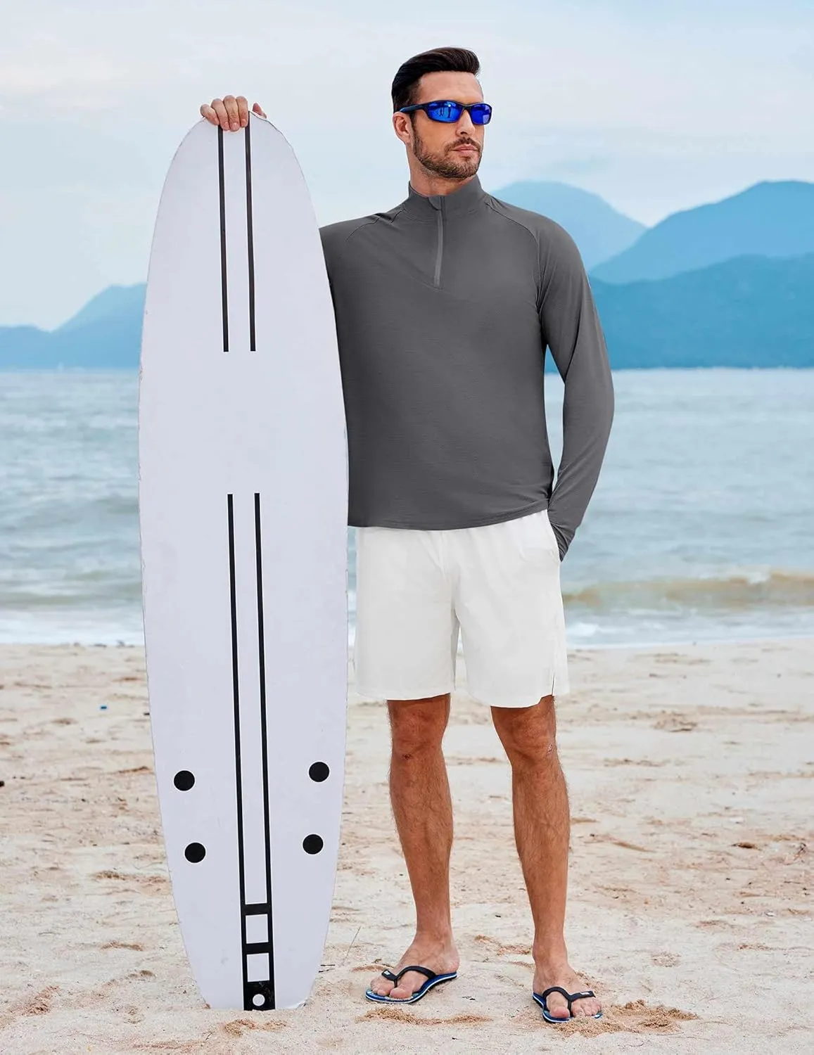 PINSPARK UV Long Sleeve Shirt for Men Quarter Zip Pullover Lightweight Rash Guard with Thumb Hole Quick Dry Workout Shirts