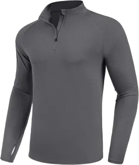 PINSPARK UV Long Sleeve Shirt for Men Quarter Zip Pullover Lightweight Rash Guard with Thumb Hole Quick Dry Workout Shirts