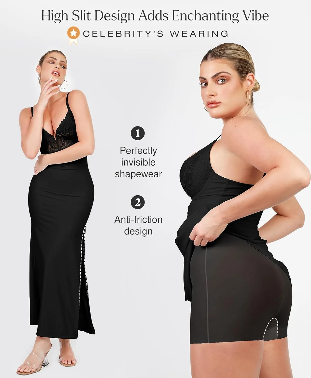 Popilush Lace Cocktail Dresses for Women - Deep V Neck Shapewear Satin high Slit Bodycon Maxi Dress - Party Date Night