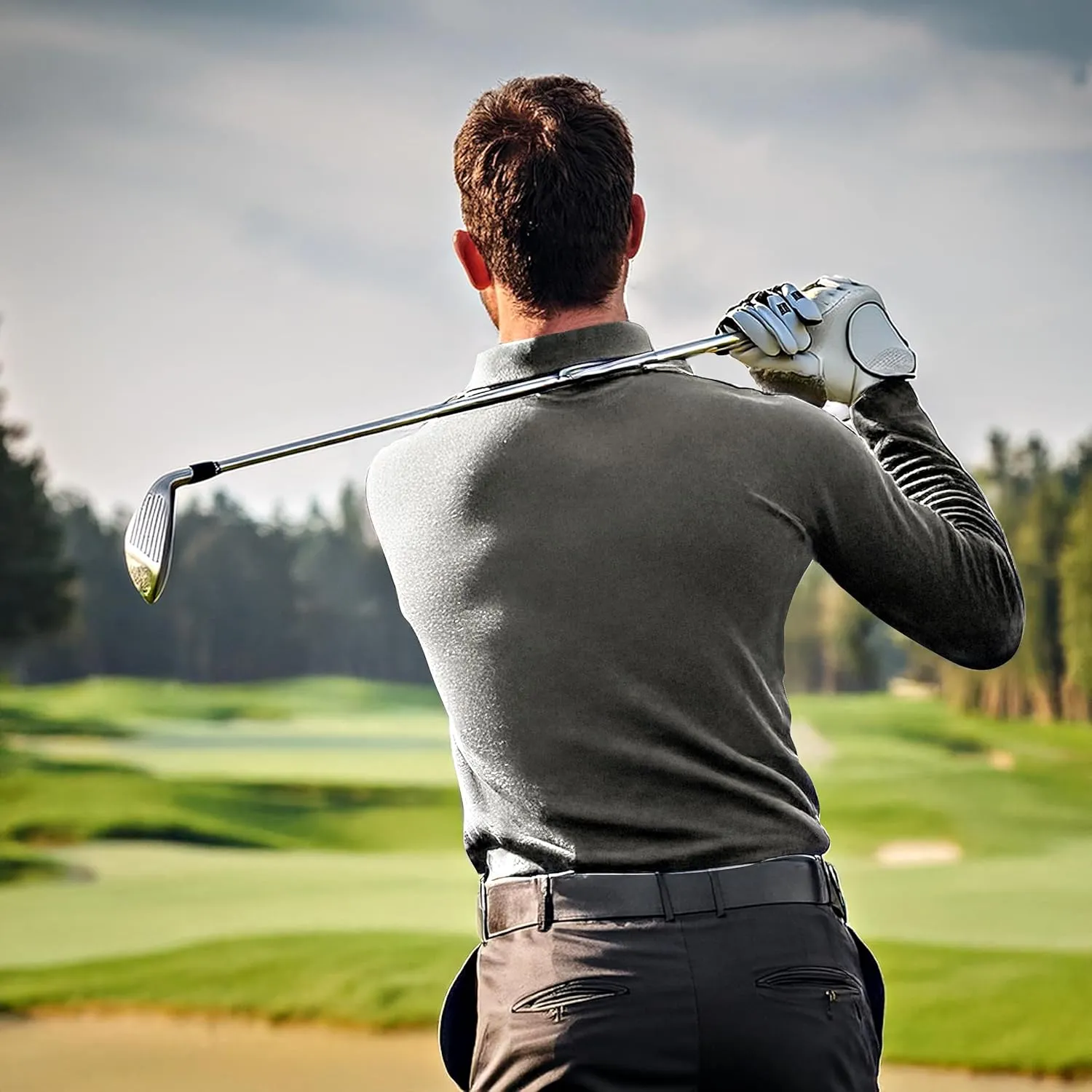 Premium Wear Long Sleeve Polo Shirt for Men, Cotton-Blend Fabric Golf Shirt with Collar, 3-Button Placket, Stain Guard