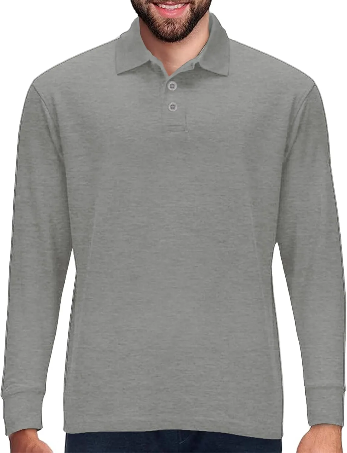 Premium Wear Long Sleeve Polo Shirt for Men, Cotton-Blend Fabric Golf Shirt with Collar, 3-Button Placket, Stain Guard