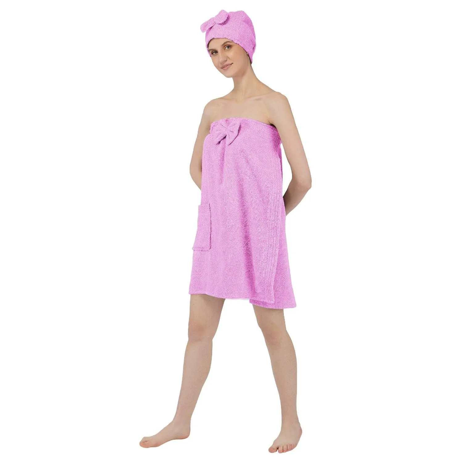 Rangoli Women Cotton Body Wrap Bath Towel With Shower Cap