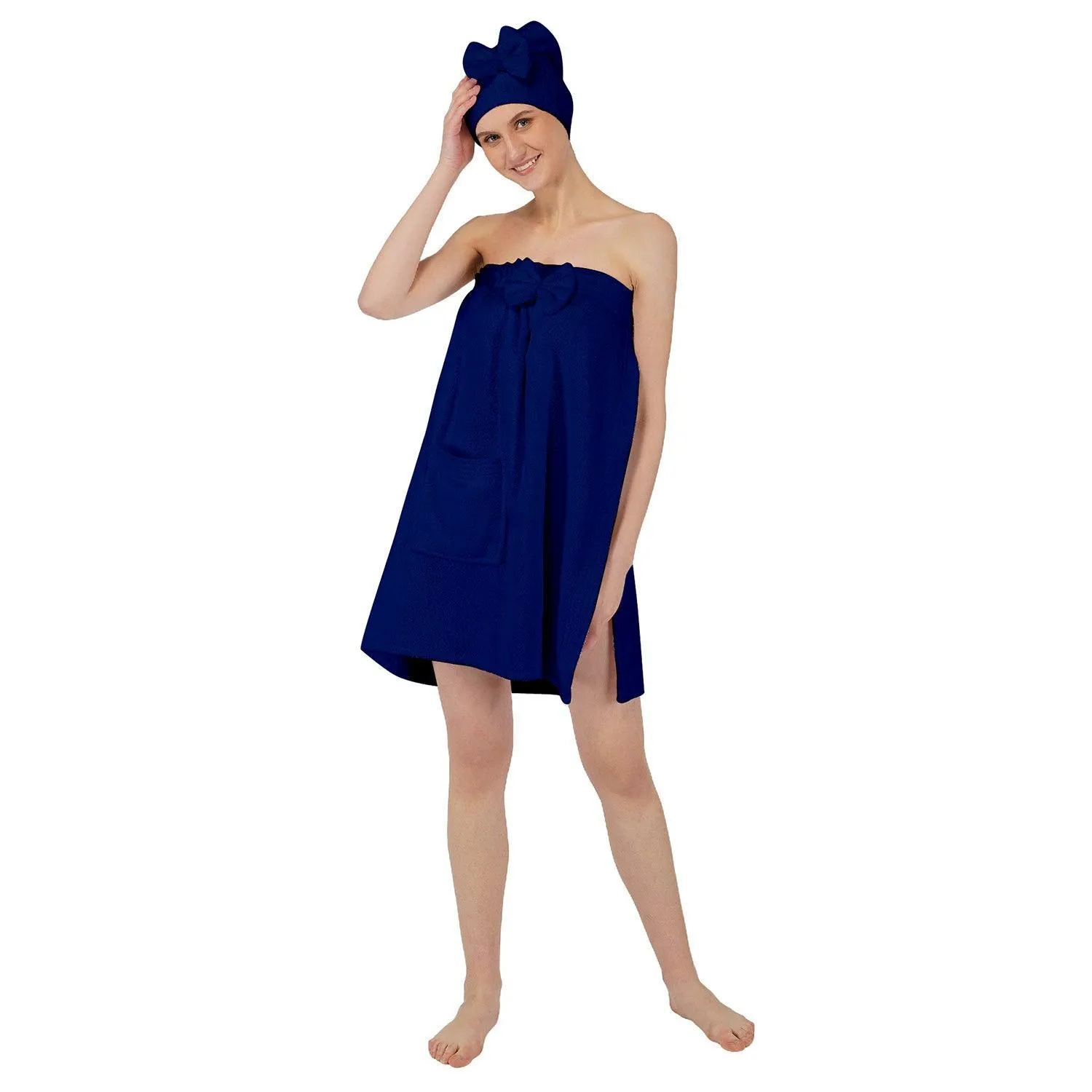 Rangoli Women Cotton Body Wrap Bath Towel With Shower Cap