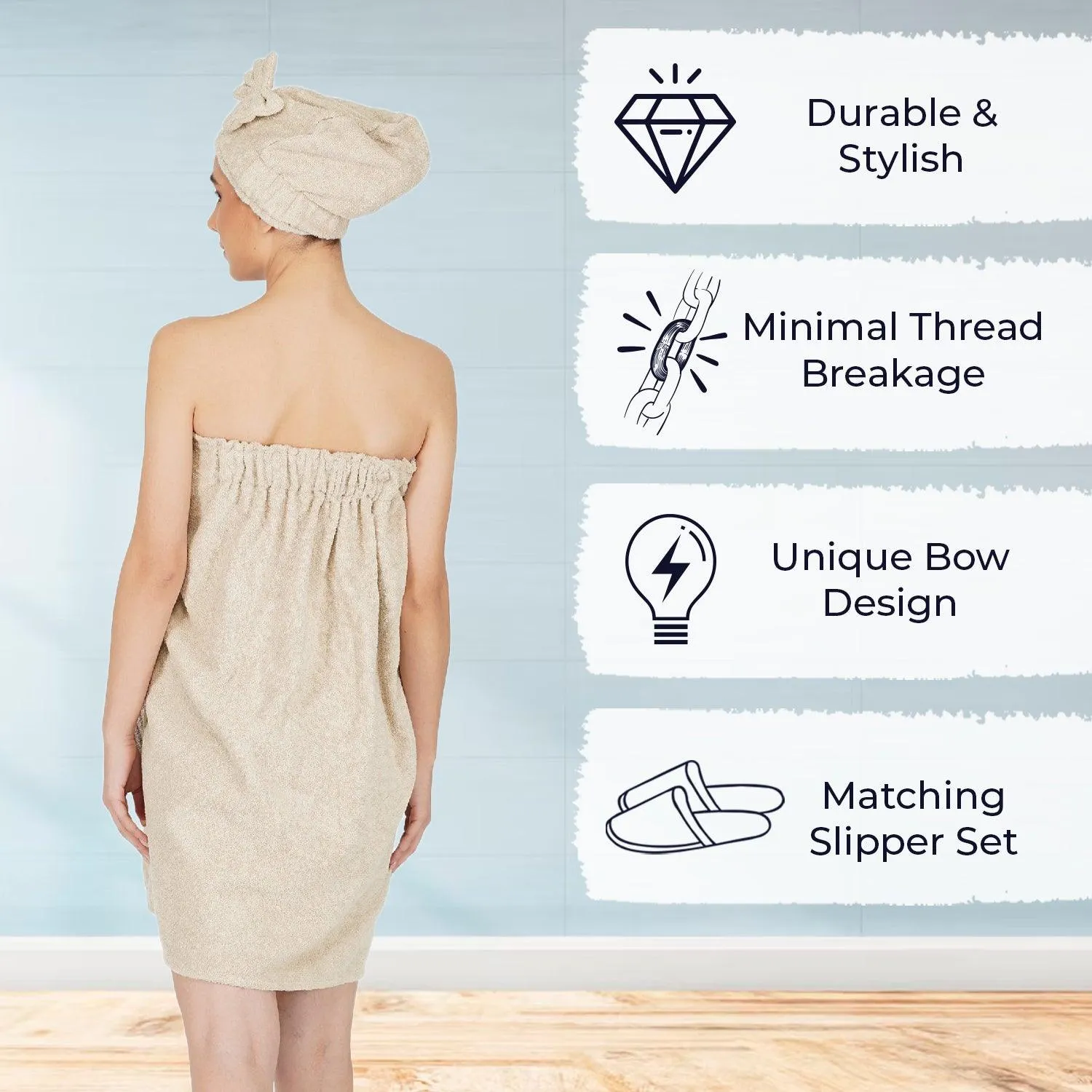 Rangoli Women Cotton Body Wrap Bath Towel With Shower Cap