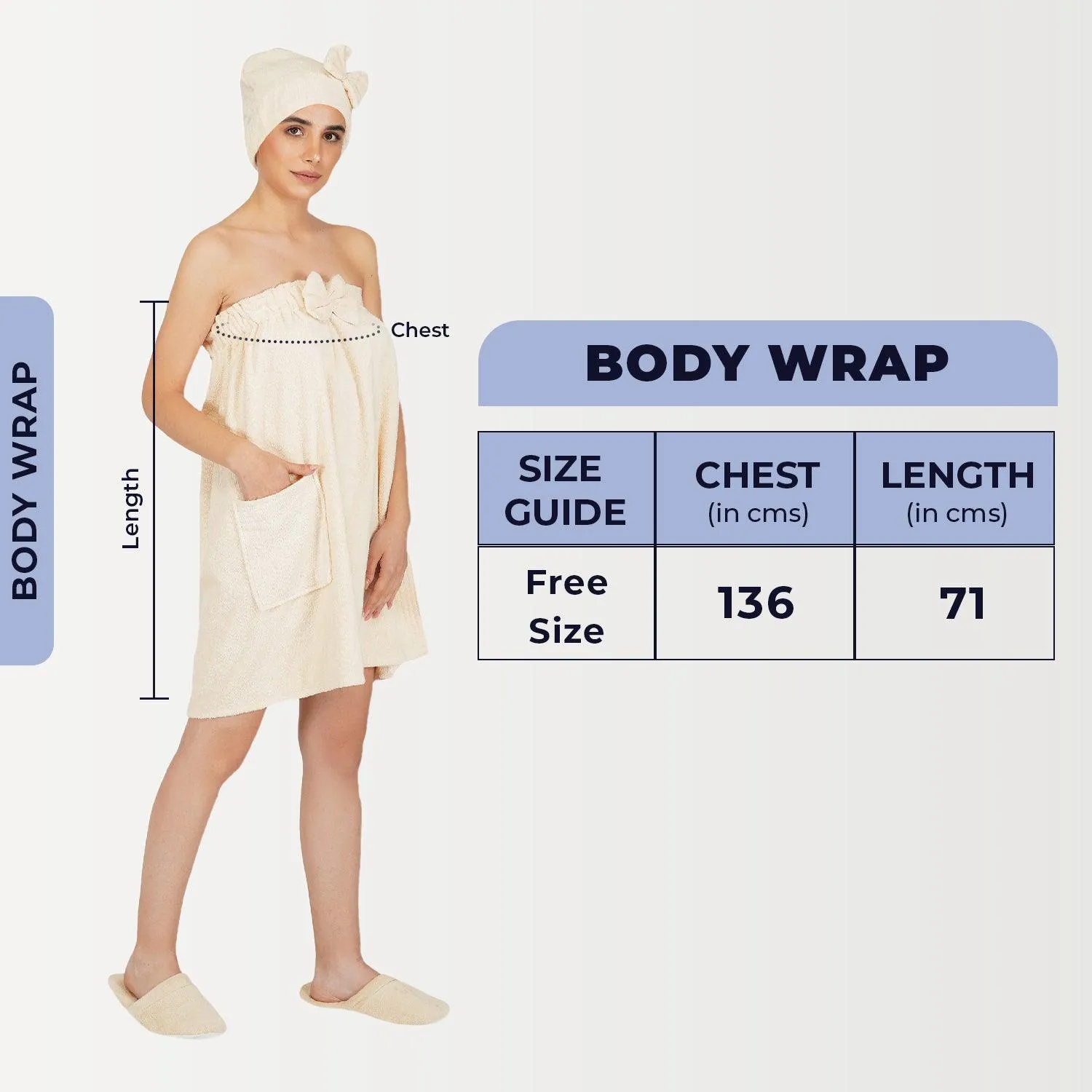 Rangoli Women Cotton Body Wrap Bath Towel With Shower Cap