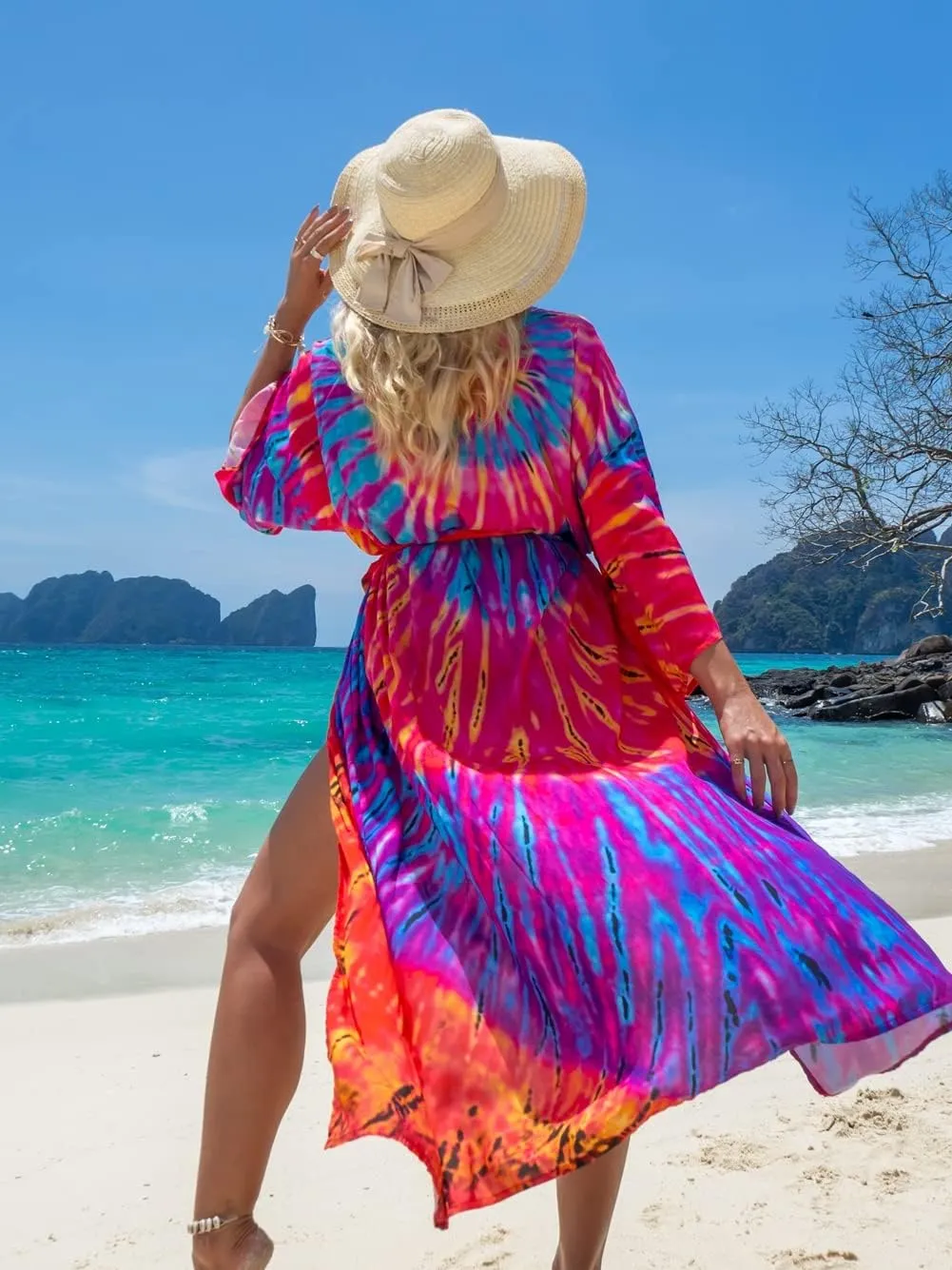 RanRui Womenloose Kimono Duster Beach Blouse Long Beach Kimono Robe Cover ups Kimonos for Women
