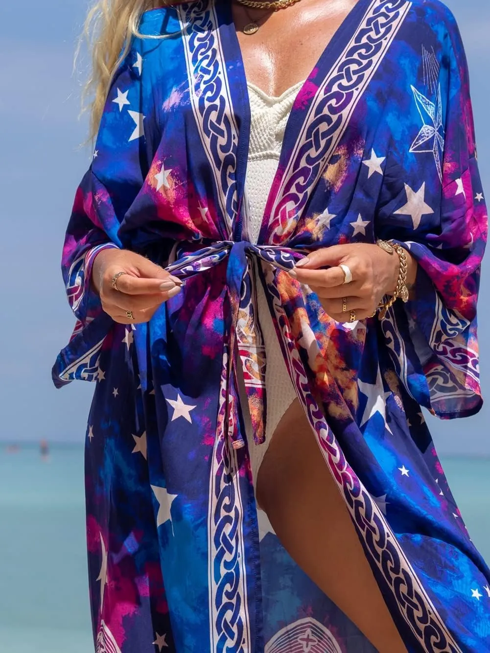 RanRui Womenloose Kimono Duster Beach Blouse Long Beach Kimono Robe Cover ups Kimonos for Women
