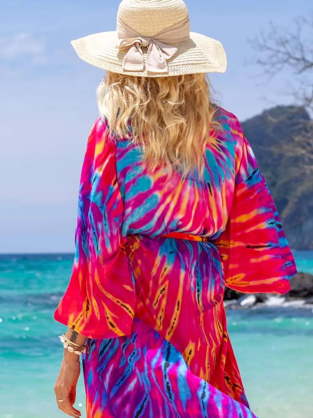 RanRui Womenloose Kimono Duster Beach Blouse Long Beach Kimono Robe Cover ups Kimonos for Women