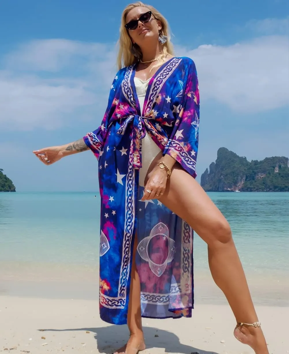 RanRui Womenloose Kimono Duster Beach Blouse Long Beach Kimono Robe Cover ups Kimonos for Women