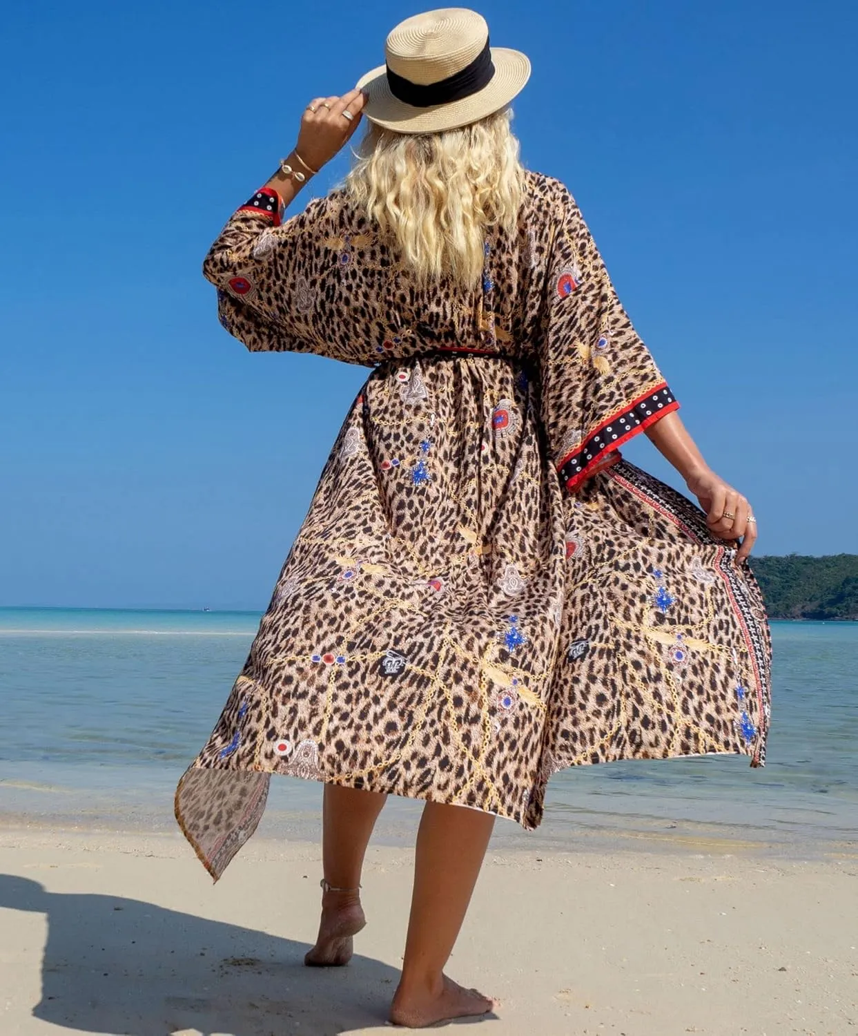 RanRui Womenloose Kimono Duster Beach Blouse Long Beach Kimono Robe Cover ups Kimonos for Women