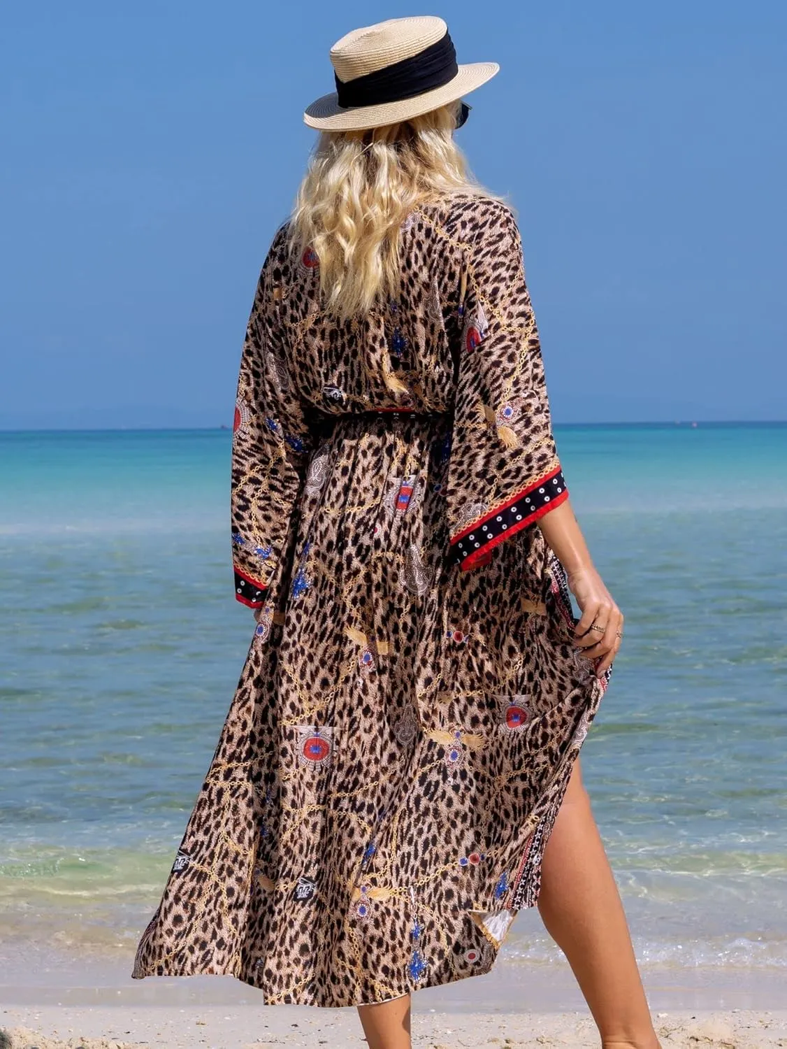 RanRui Womenloose Kimono Duster Beach Blouse Long Beach Kimono Robe Cover ups Kimonos for Women