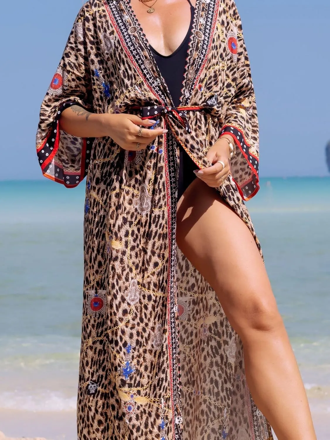 RanRui Womenloose Kimono Duster Beach Blouse Long Beach Kimono Robe Cover ups Kimonos for Women