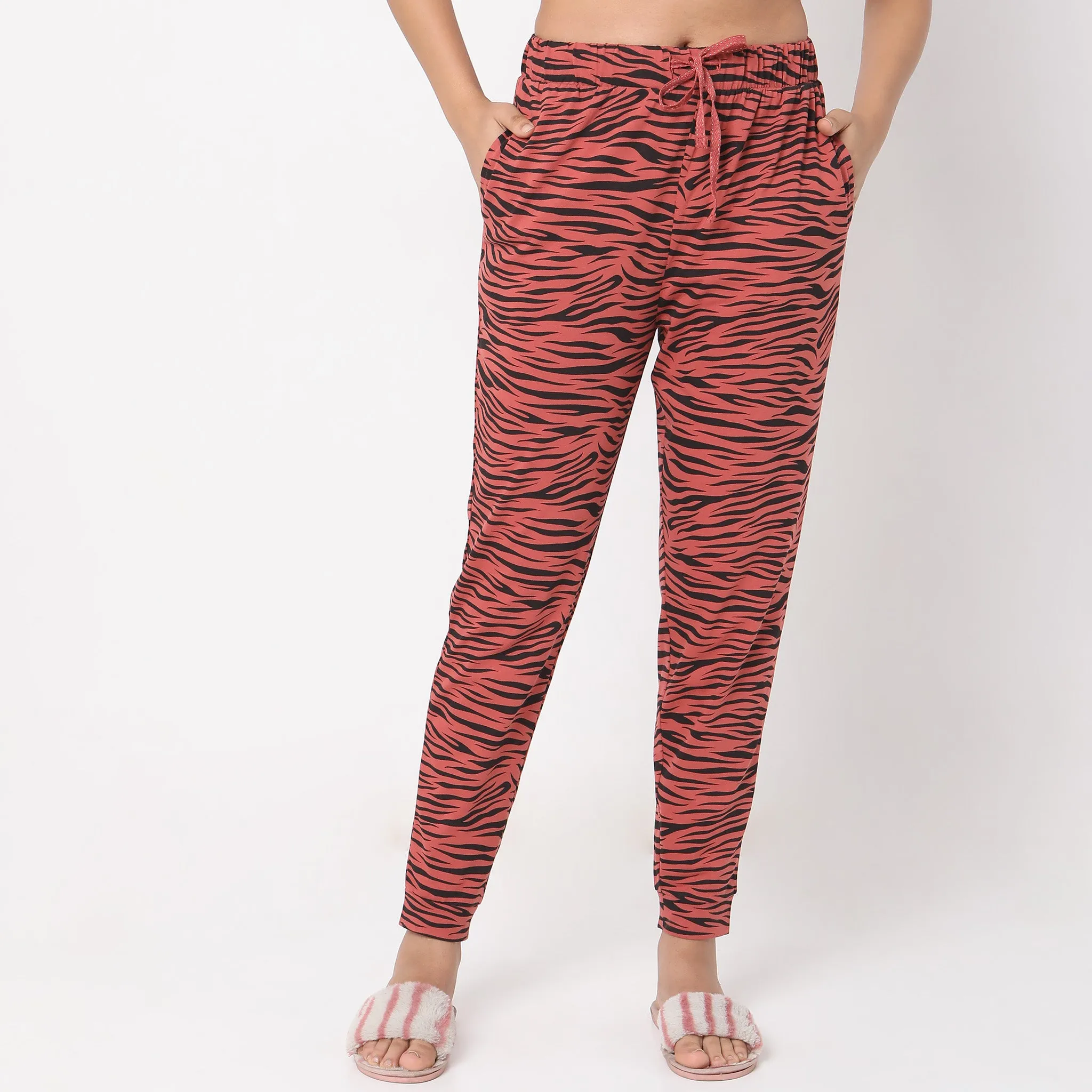 Regular Fit Animal Print Top with Joggers Sleepwear Set
