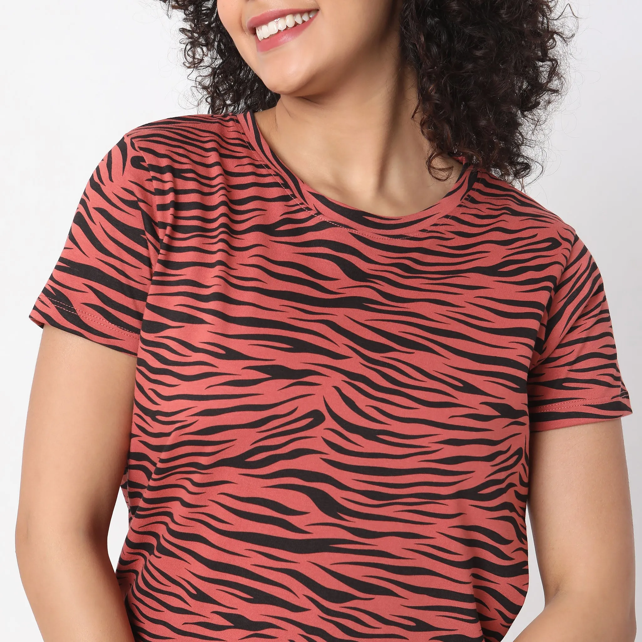 Regular Fit Animal Print Top with Joggers Sleepwear Set