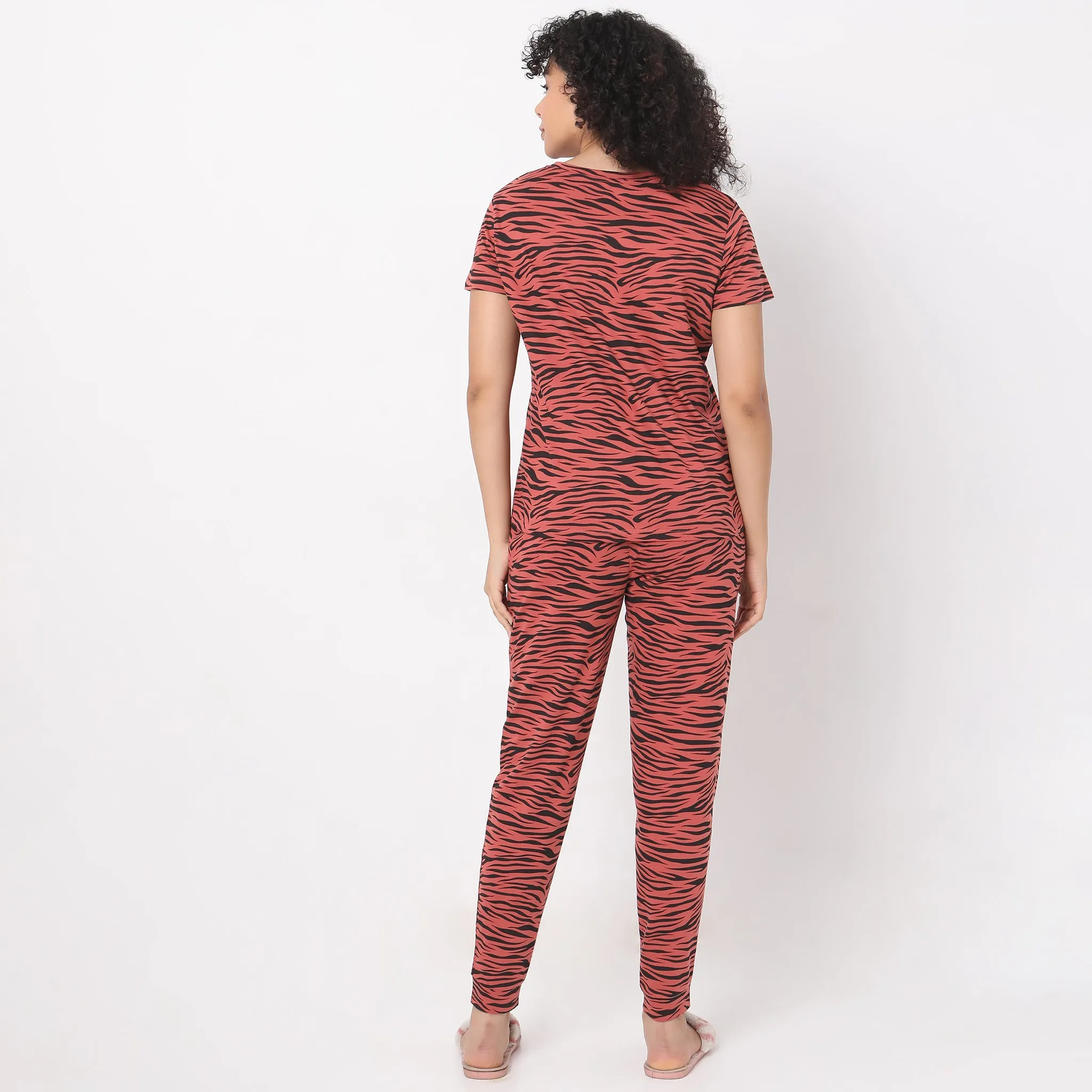 Regular Fit Animal Print Top with Joggers Sleepwear Set