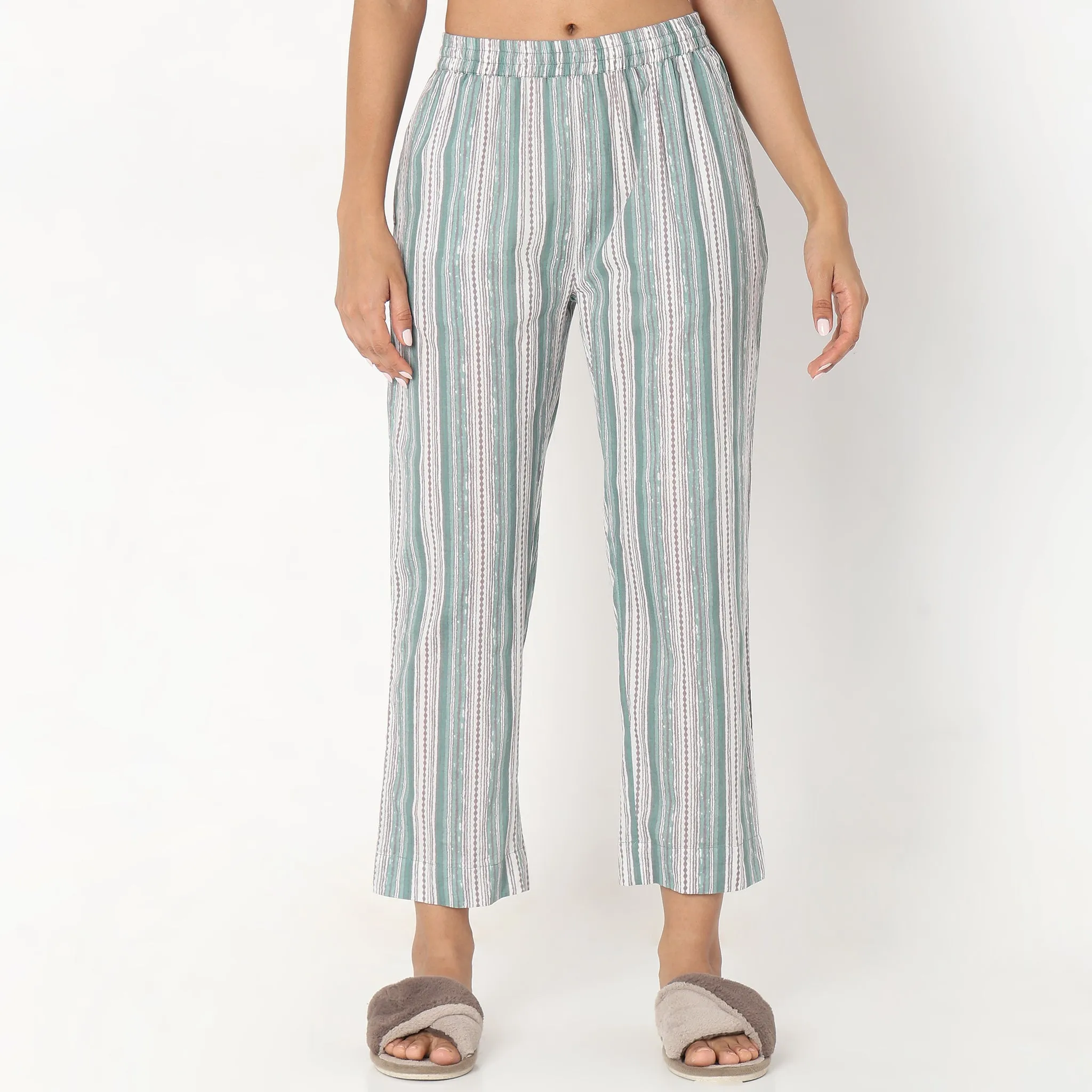 Regular Fit Printed Kaftan with Pyjama Sleepwear Set