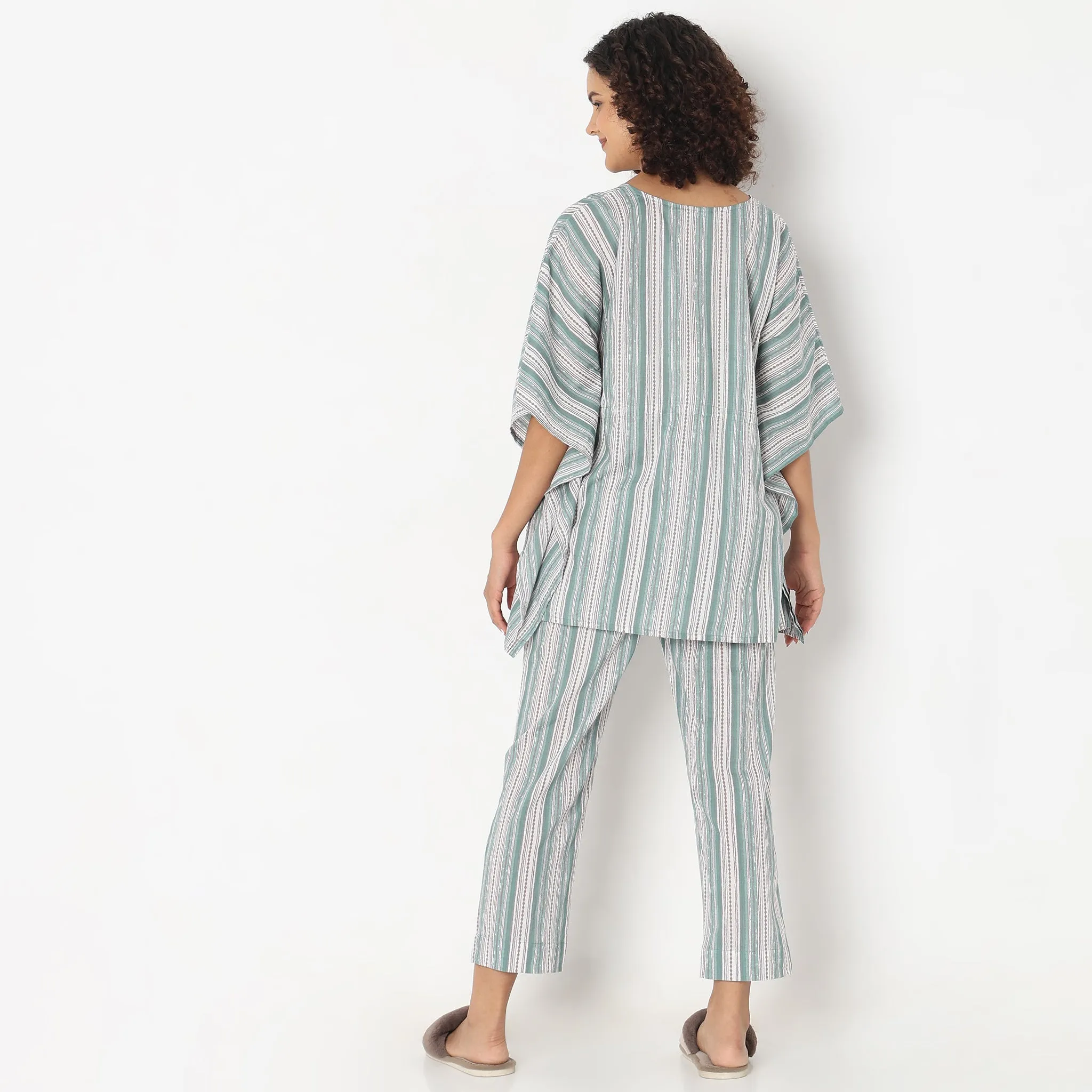 Regular Fit Printed Kaftan with Pyjama Sleepwear Set
