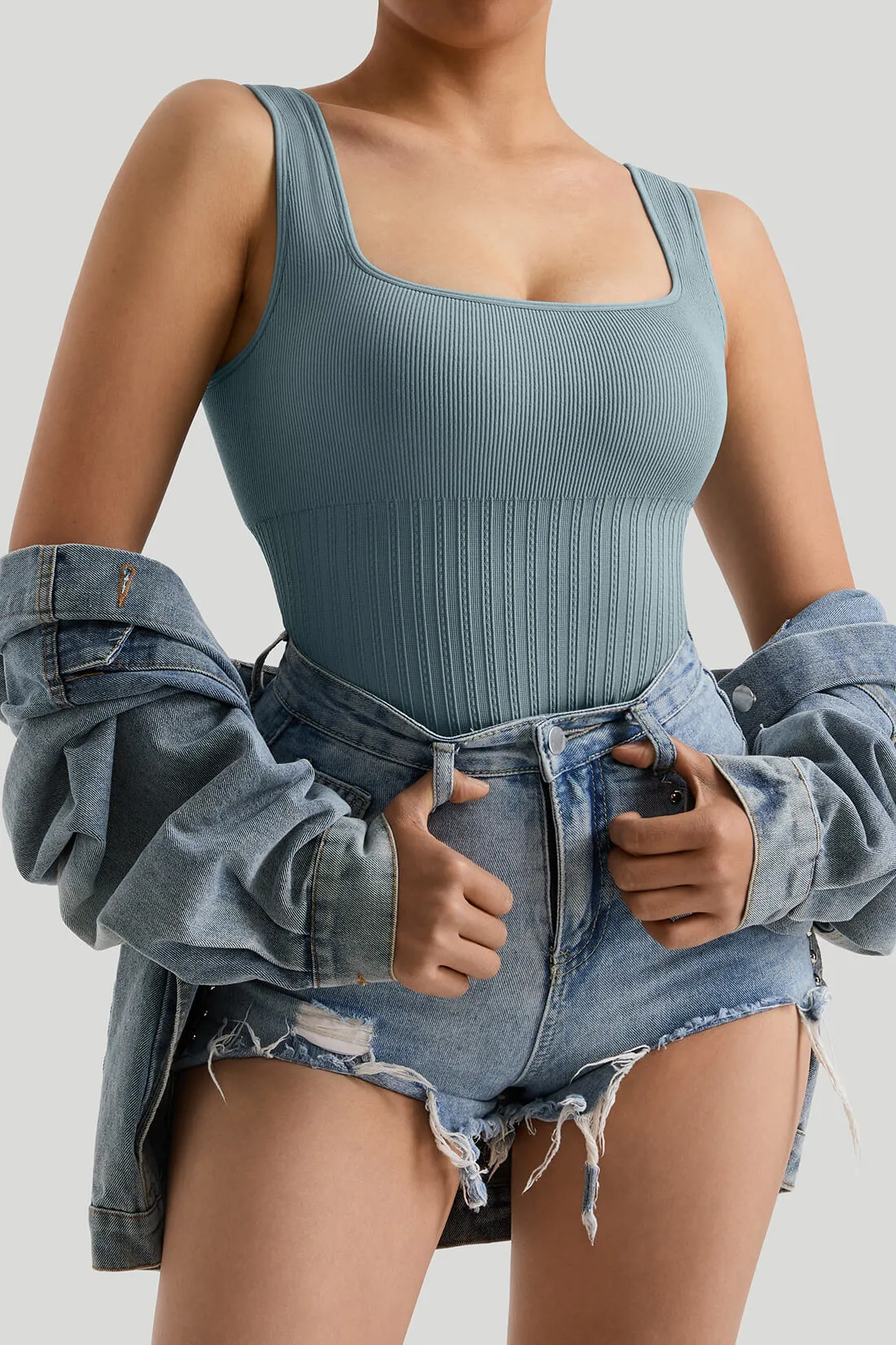 Ribbed Tummy Control Bodysuit