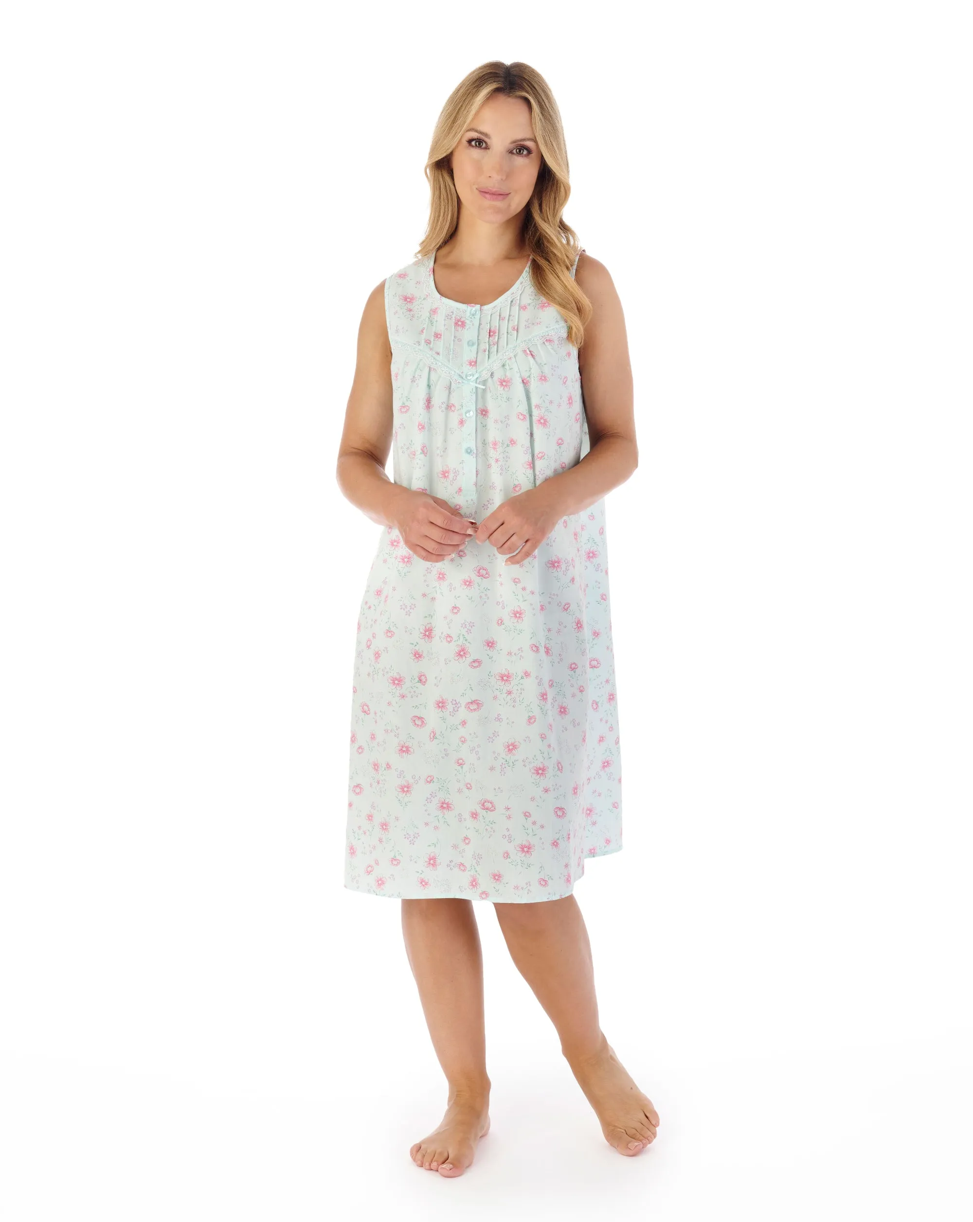 Slenderella Floral 100% Cotton Sleeveless Nightdress