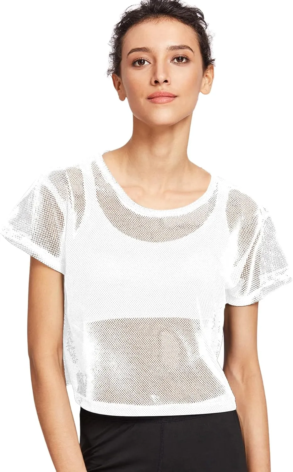 SweatyRocks Women's Sexy Sheer Mesh Fishnet Net Short Sleeve T-Shirt Crop Top