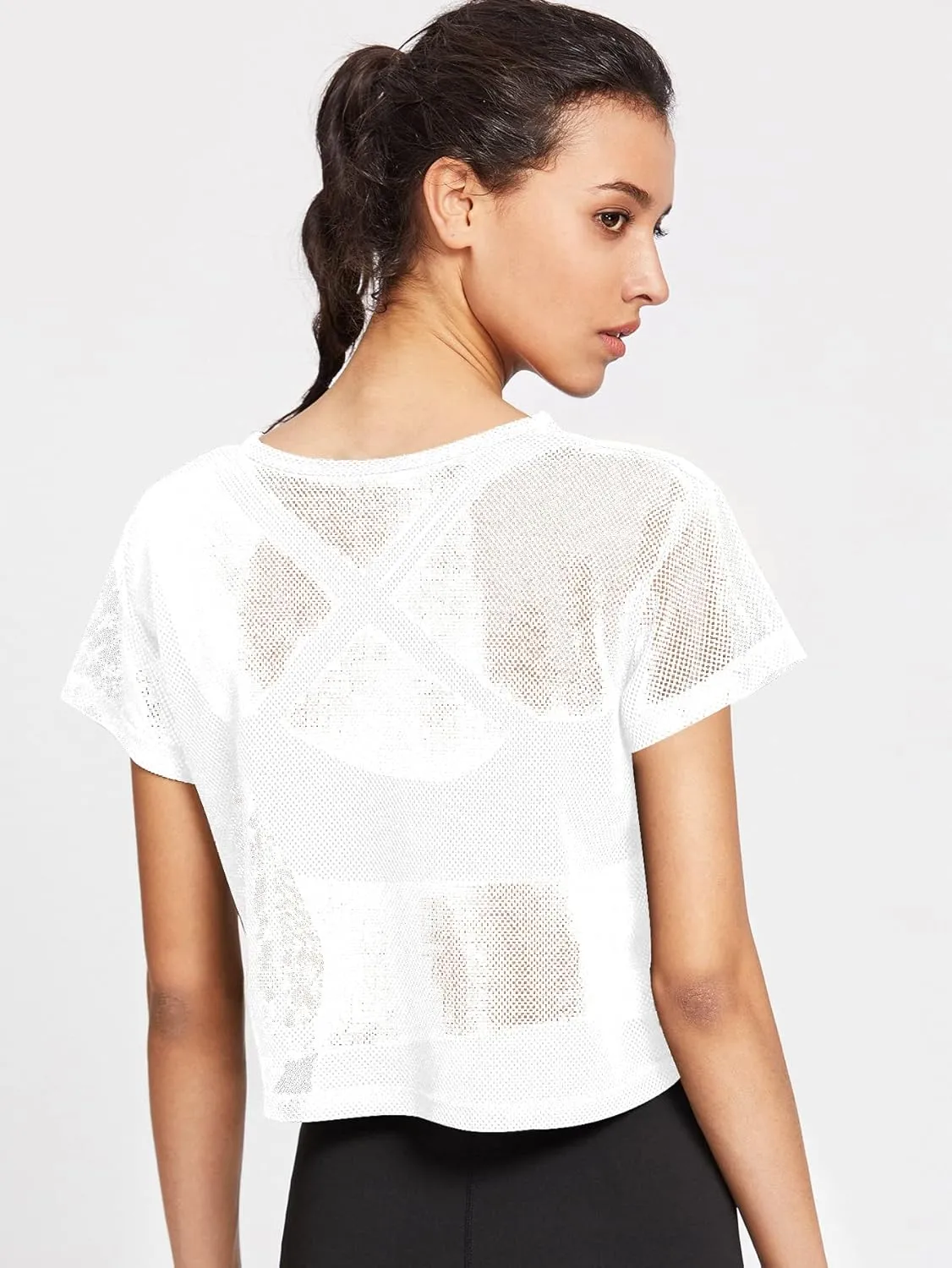 SweatyRocks Women's Sexy Sheer Mesh Fishnet Net Short Sleeve T-Shirt Crop Top