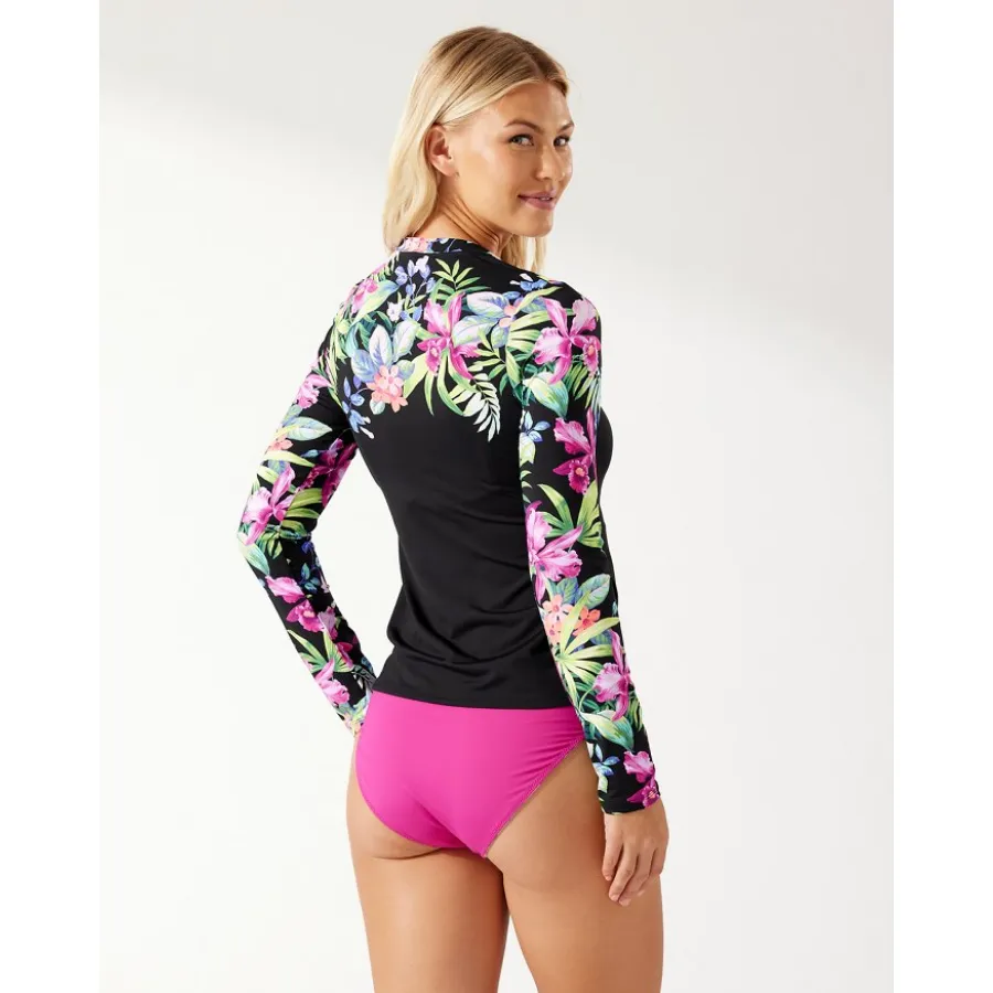 Tommy Bahama Engineered Full Zip Long Sleeve Rashguard SS500362 - Coastal Gardens Black