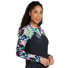 Tommy Bahama Engineered Full Zip Long Sleeve Rashguard SS500362 - Coastal Gardens Black