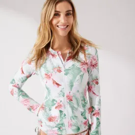 Tommy Bahama Long Sleeve Zip Rashguard SS500406 - Breezy Botanical White