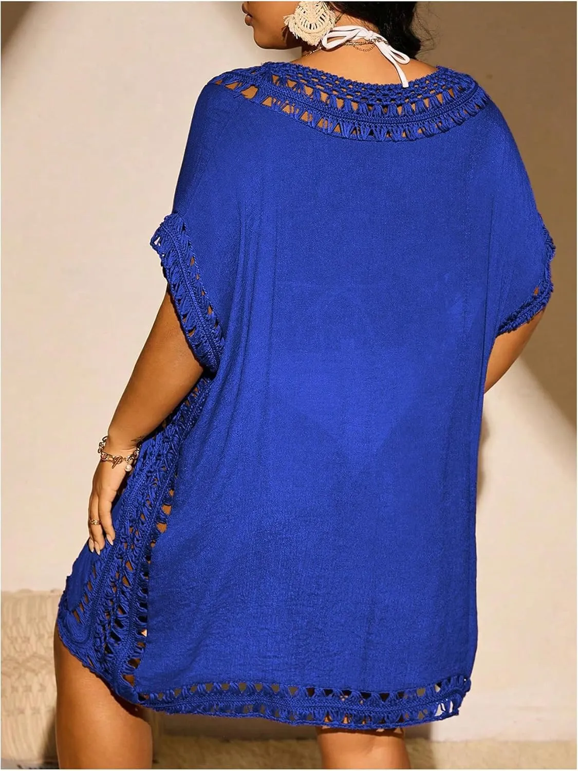 Verdusa Women's Plus Size Hollow Out Dolman Sleeve Beach Cover Up Dress Tunic Dress
