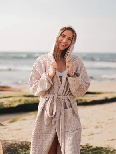 WAFFLE STONE WASHED BATHROBE