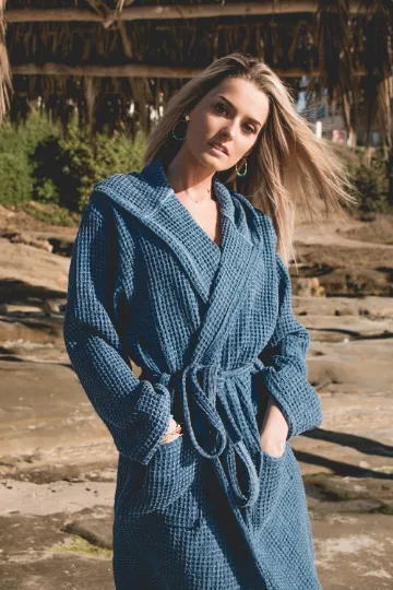 WAFFLE STONE WASHED BATHROBE