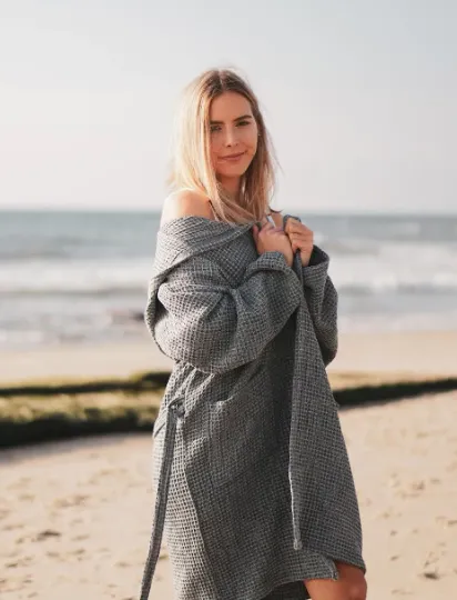 WAFFLE STONE WASHED BATHROBE