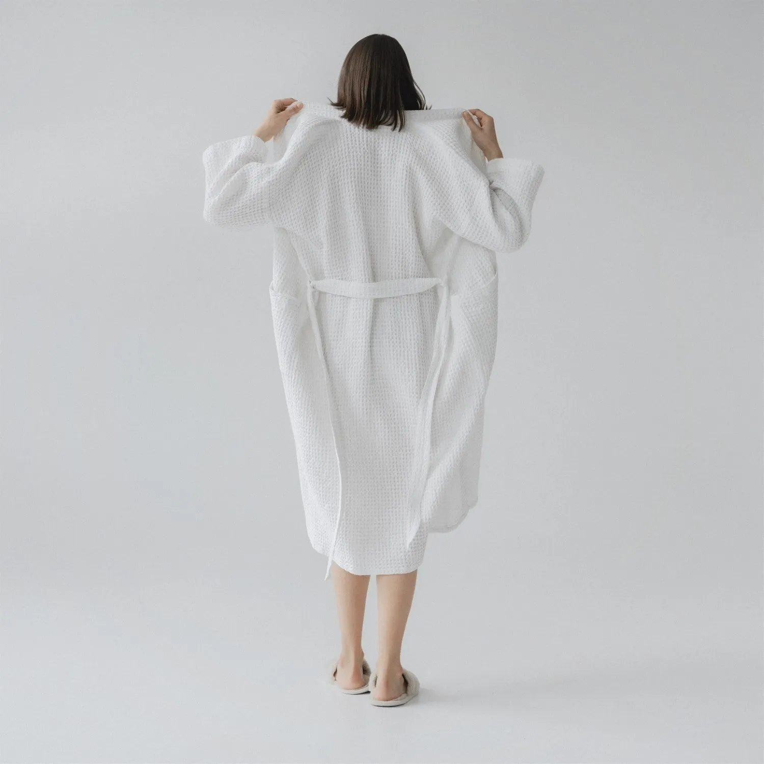 White Linen & Cotton Waffle Bathrobe