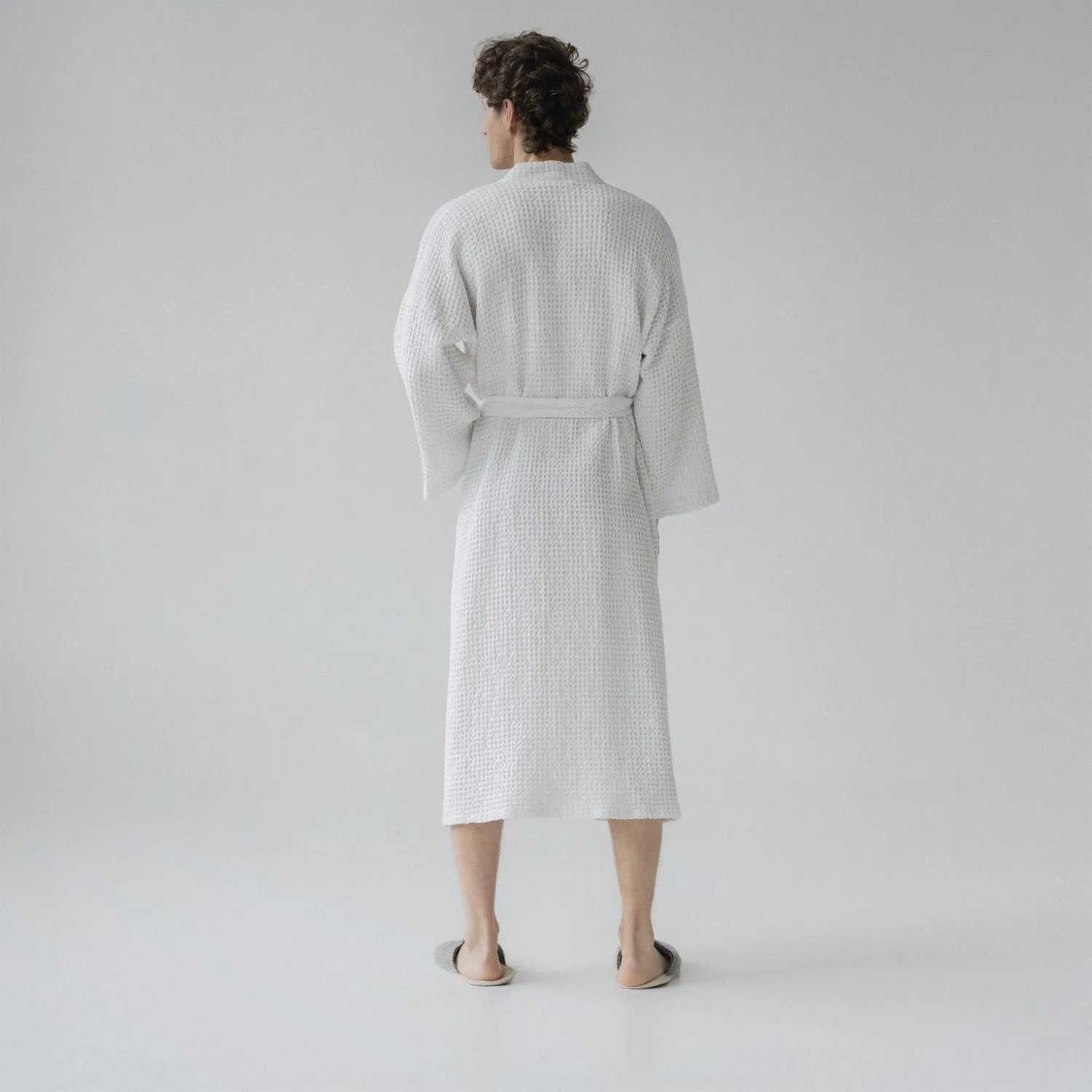 White Linen & Cotton Waffle Bathrobe