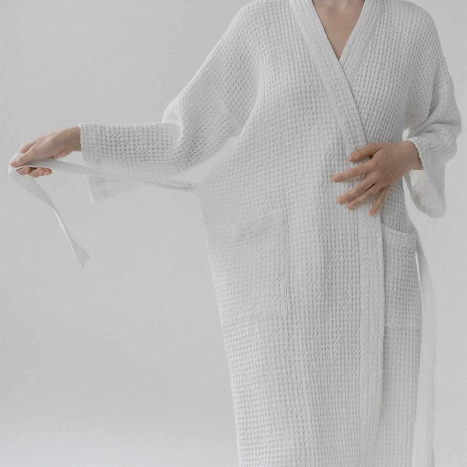 White Linen & Cotton Waffle Bathrobe